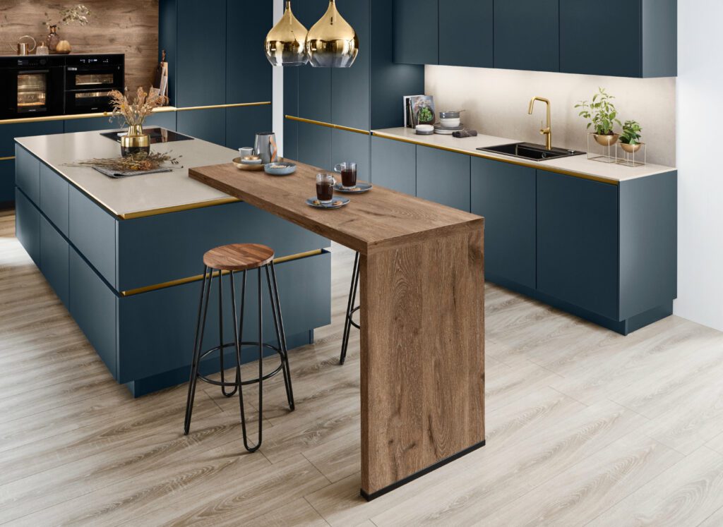 Nobilia Teal Matt Handleless Kitchen With Island 2 | Kutchenhaus, Stoke